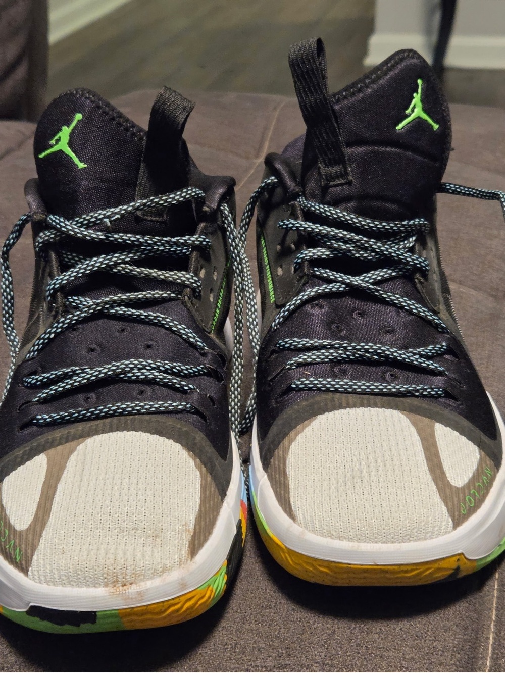 Jordan Black, Neon Green and Gray High-Top Sneakers